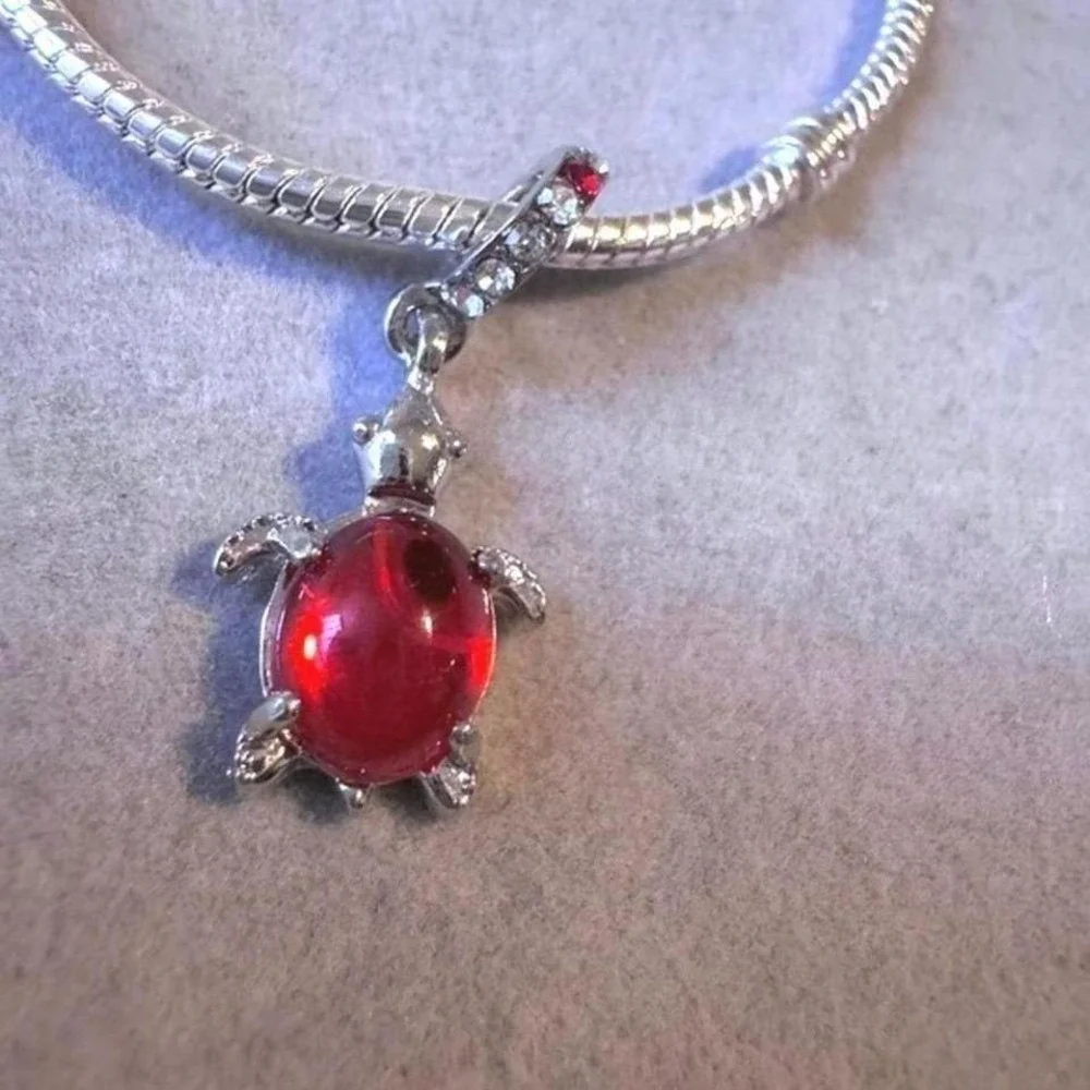 Red Dangle Turtle European Charm fits PANDORA